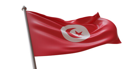 Tunisia flag waving isolated on white transparent background, PNG.