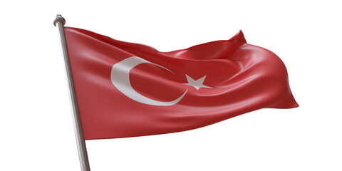Turkey flag waving isolated on white transparent background, PNG.