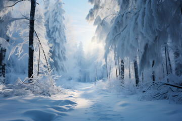 Fototapeta na wymiar Beautiful frost forest ai generated art