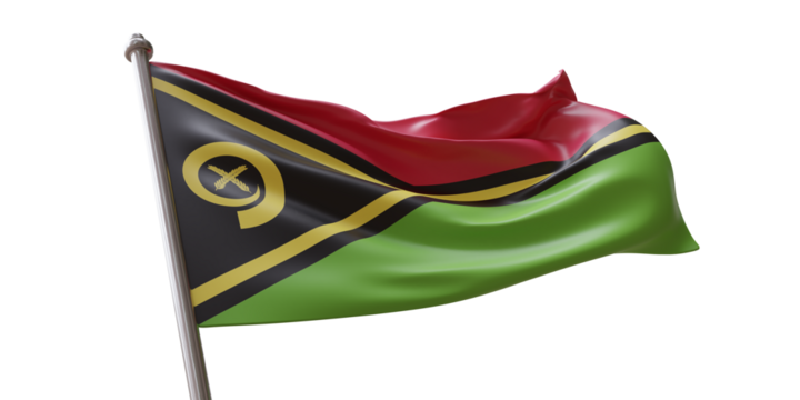 Vanuatu flag waving isolated on white transparent background, PNG.