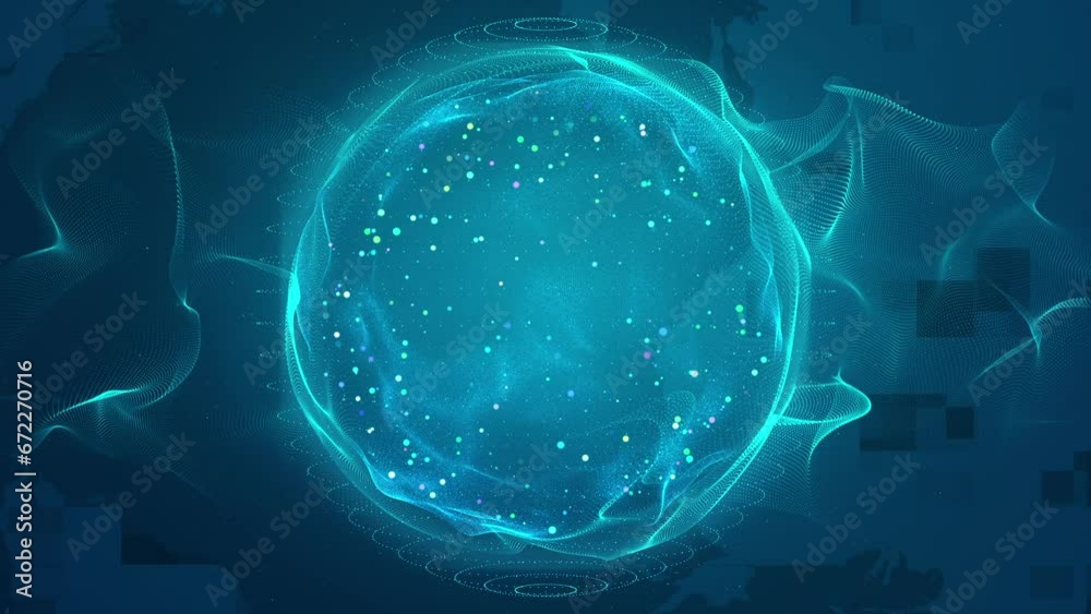 Sticker futuristic high tech digital particle spherical ball wave background