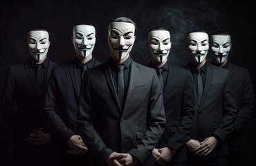 Group of anonymous people in business suits. Shadow government conspiracy concept