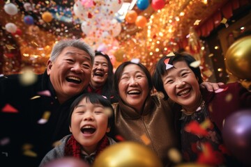 happy Chinese family. Chinese New Year - obrazy, fototapety, plakaty