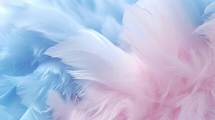  a close up of a pink and blue background with feathers.  generative ai