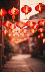 Calles decoradas para celebrar la entrada del año nuevo chino. Decoración. 