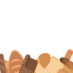 vertical decoration with bread. bakery poster with an empty space on top.