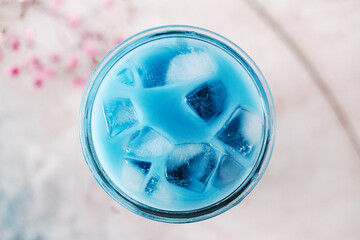 Iced butterfly pea flower milk tea