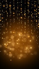 Fototapeta na wymiar golden luxury background 4k, glowing and shiny vertical stars and hearts falling, bokeh particles ,event and concert background, valentines and love romantic social media story template 