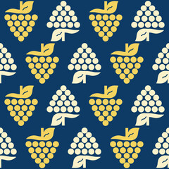 Bunch of grapes seamless pattern in modern flat design. Vector illustration simple cartoon for background. Colorful wallpaper with berry and leafs