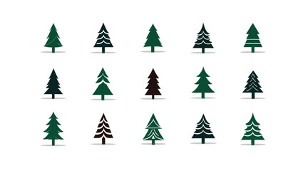 Christmas Tree, Set of Christmas trees, modern flat Icon Isolated on white background
