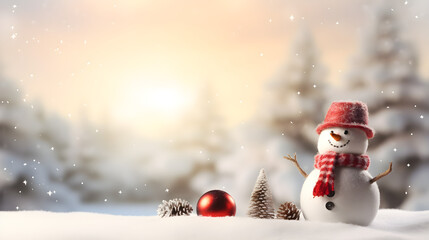 Obraz premium Snowman in the snow. Generative AI