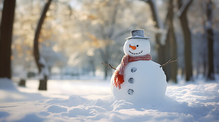 Obraz premium Snowman in the snow. Generative AI