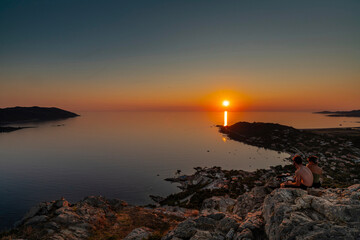 Sunset landscape with Plage du Sagnone, Corsica island, France