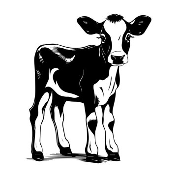 black and white calf standing clip art preview