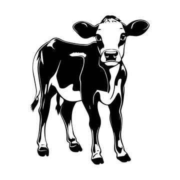 recommend clip art: Cute baby cow, cow Vector Silhouette, Generative AI.