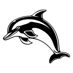 Fototapeta premium baby dolphin Monochrome illustration, cute baby dolphin silhouette design, Generative AI.