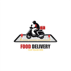 A man is riding a scooter. delivery logo vector