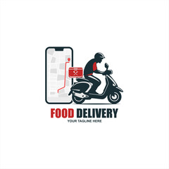 Delivery man motorbike logo icon. Scooter bike vector icon express free delivery