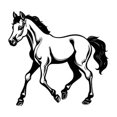 cute baby horse Monochrome illustration, Horse silhouette design, Generative AI.