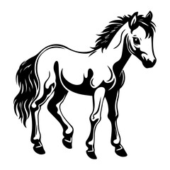 cute baby horse Monochrome illustration, Horse silhouette design, Generative AI.