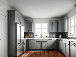 Fototapeta na wymiar Realistic interior detailed kitchen medium shot