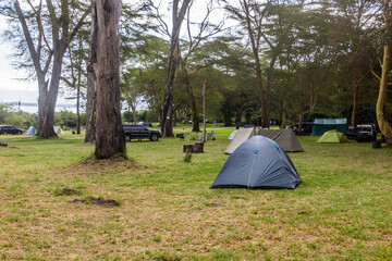 View of a camping site near Naivasha lake, Kenya