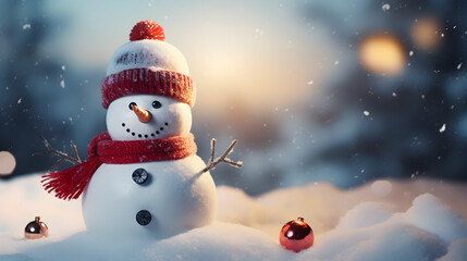 Naklejka na ściany i meble Snowman in the snow. Generative AI