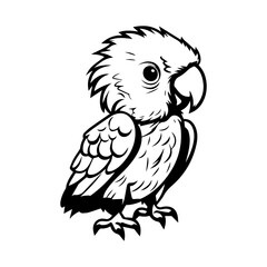 Fototapeta premium cute baby parrot Monochrome illustration, baby parrot silhouette design, Generative AI.