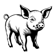 Fototapeta premium cute baby pig Monochrome illustration, Pig silhouette design, Generative AI.