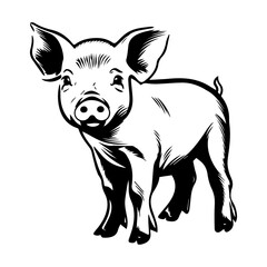 Fototapeta premium cute baby pig Monochrome illustration, Pig silhouette design, Generative AI.