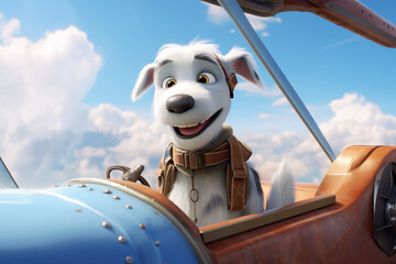 cute smiling dog glider pilot - obrazy, fototapety, plakaty