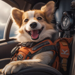 smiling dog glider pilot - obrazy, fototapety, plakaty