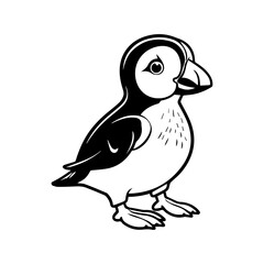Obraz premium baby puffin Monochrome illustration, cute baby puffin silhouette design, Generative AI.