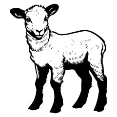 cute baby sheep Monochrome illustration, Sheep silhouette design, Generative AI.