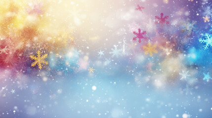 Fototapeta na wymiar a colorful background with snowflakes and stars in the sky. generative ai