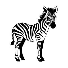 cute baby zebra Monochrome illustration, Zebra silhouette design, Generative AI.