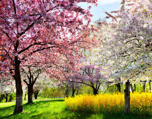 Blossoming Cherry Trees in Springtime