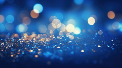Abstract Bokeh Background with Sapphire Jewels Sequins Sparkling in Dark Blue
