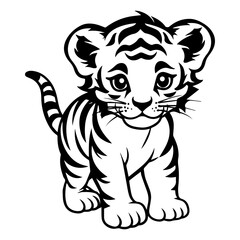 cute baby tiger Monochrome illustration, Tiger silhouette design, Generative AI.