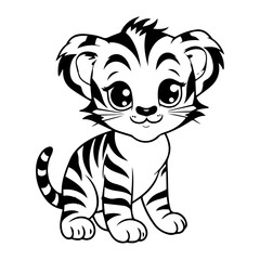cute baby tiger Monochrome illustration, Tiger silhouette design, Generative AI.