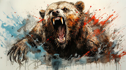  a painting of a bear with its mouth open and teeth wide open.  generative ai - obrazy, fototapety, plakaty