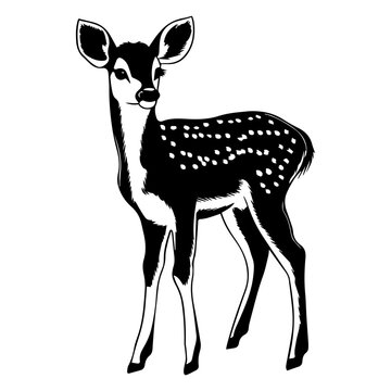 recommend clip art: cute baby spotted deer fawn Monochrome illustration, deer silhouette design, Generative AI.