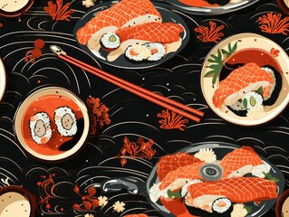 japan food seamless pattern template