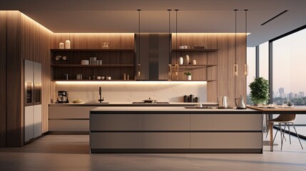 modern contemporary home interior kitchen area minimal detail cabinet and handing shalf cupboard home interior concept - Powered by Adobe