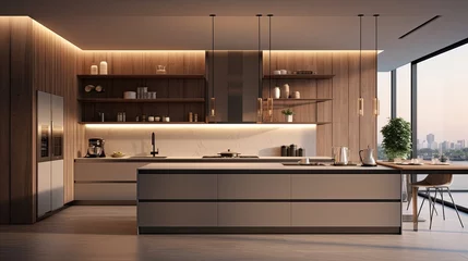 Fotobehang modern contemporary home interior kitchen area minimal detail cabinet and handing shalf cupboard home interior concept © VERTEX SPACE