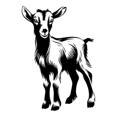 cute baby Goat Monochrome illustration, baby Goat silhouette design, Generative AI.