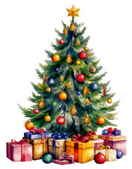 Fototapeta na wymiar Watercolor illustration of a Christmas tree. Ai generated. Transparent background, PNG