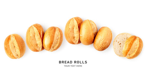 Wheat bread rolls banner isolated on white background.