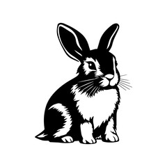 cute rabbit Monochrome illustration, rabbit silhouette design, Generative AI.