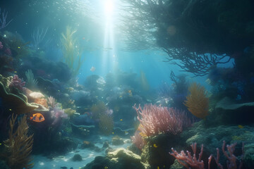 Naklejka na ściany i meble underwater view of a coral reef. 